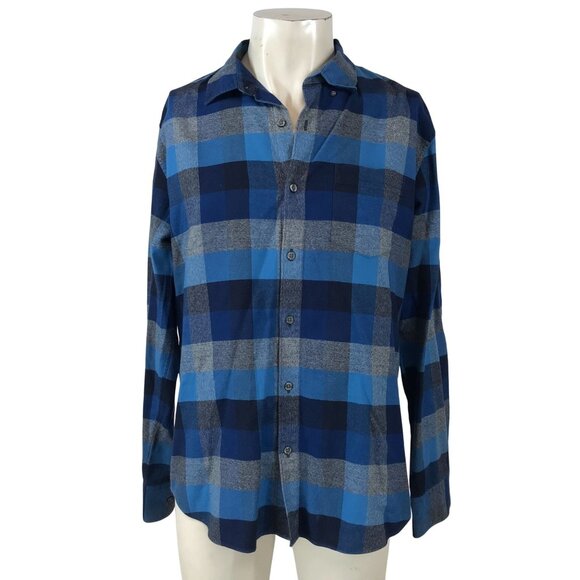 BONOBOS- MEN'S LARGE - BLUES/GRAY LONG SLEEVE BUTTON UP COTTON SLIM FIT SHIRT - Picture 1 of 5